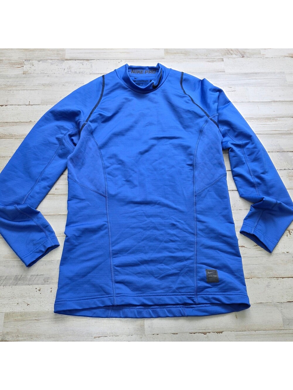Nike Pro Hyperwarm Shirt Men's S Blue Fitted Long Sleeve Compression Training